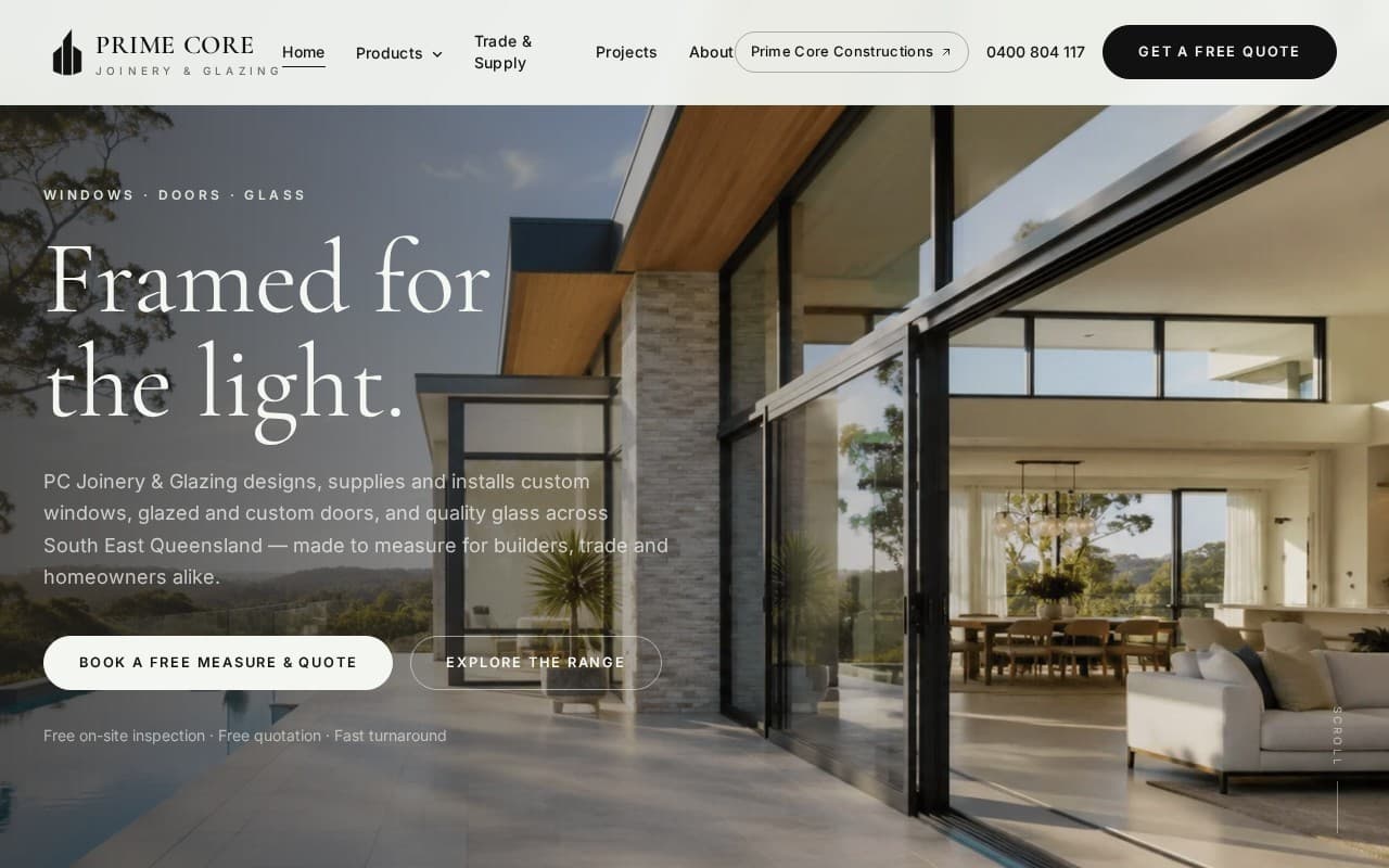 PC Joinery & Glazing website, home page