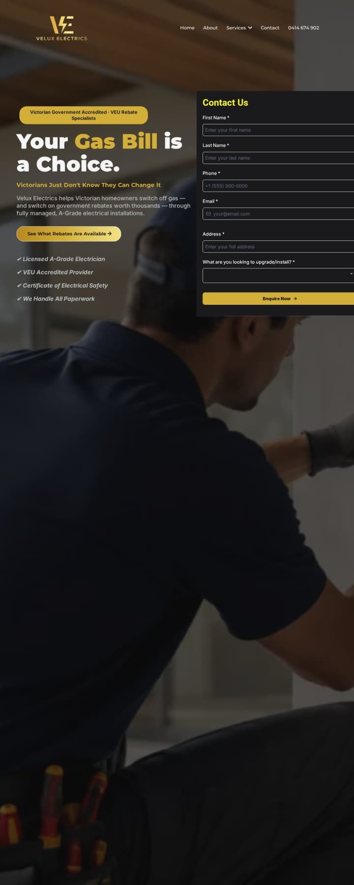 Velux Electrics website, home page