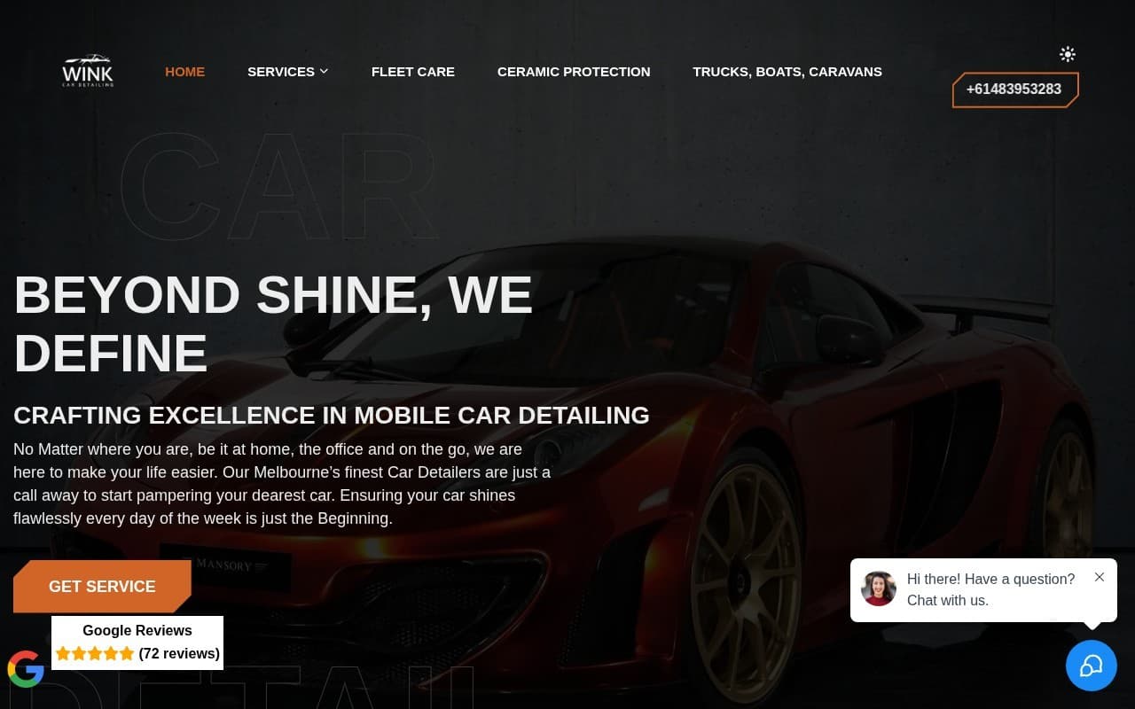 Wink Car Detailing website, home page