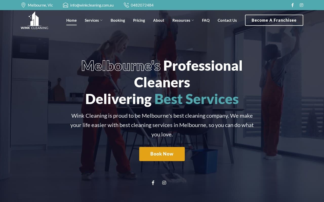 Wink Cleaning website, home page