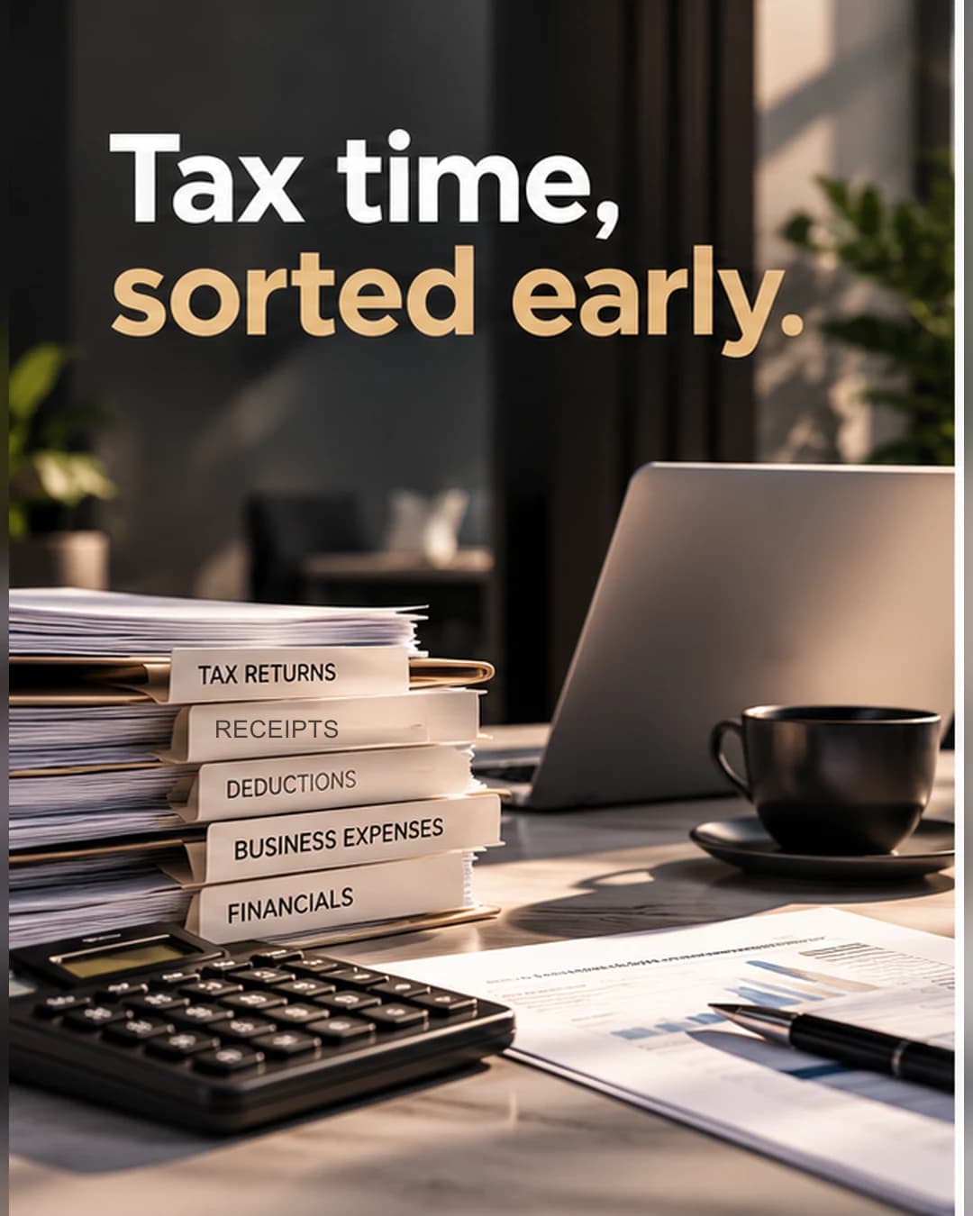 Accountant social media post: Tax time, sorted early.