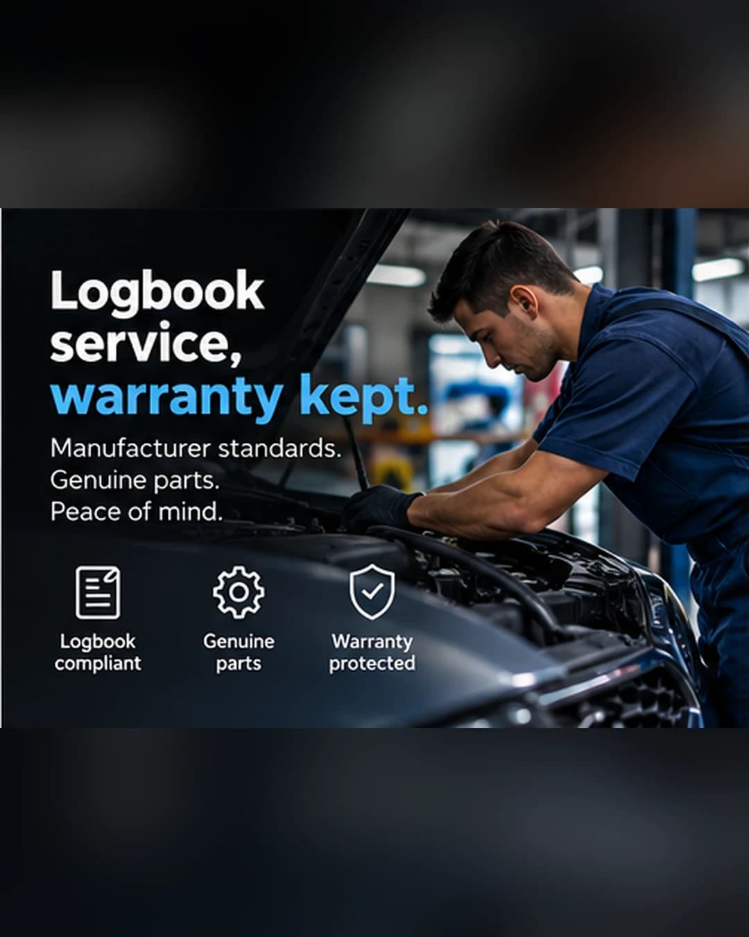 Mechanic social media post: Logbook service, warranty kept.