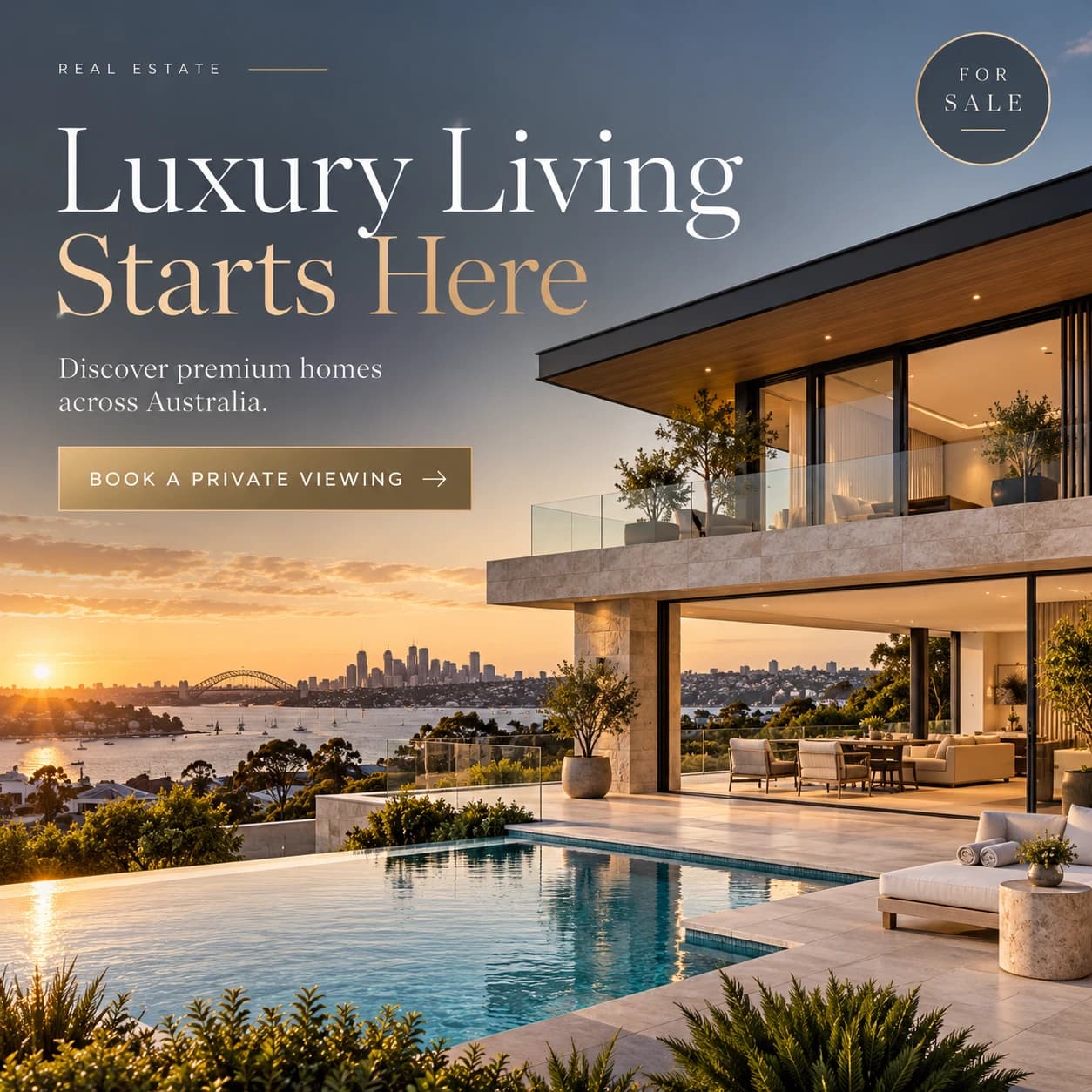 Real estate agent social media post: Luxury living starts here.